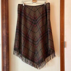 LRL Plaid Herringbone Handkerchief Hem Fringe Midi Skirt 100% Lambswool Size 18W
